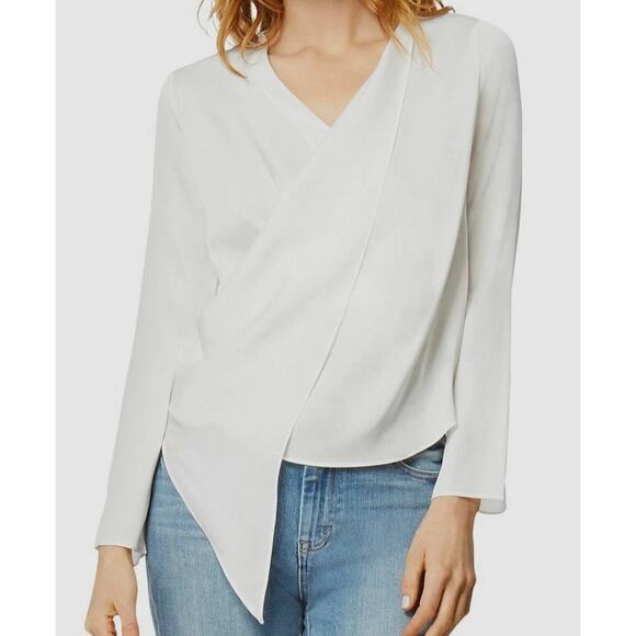 Habitual White Cortland Asymmetric-Drape Long-Sleeve Top XS Blouse Quiet Luxury - Picture 1 of 6